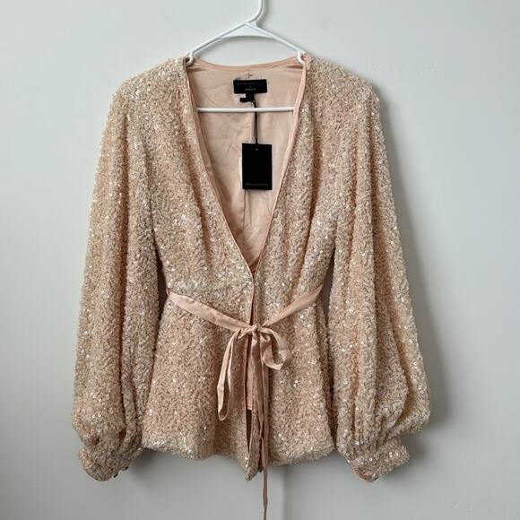 Michael Costello Sequin Cream Longsleeve Tie Blazer Size: XS - Picture 2 of 6